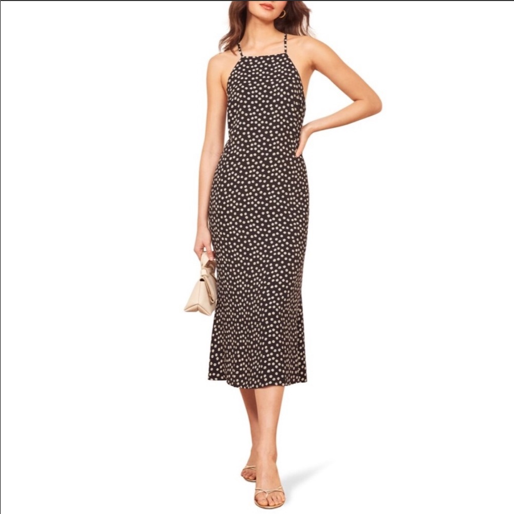 Reformation Roman Midi Dress black floral martini